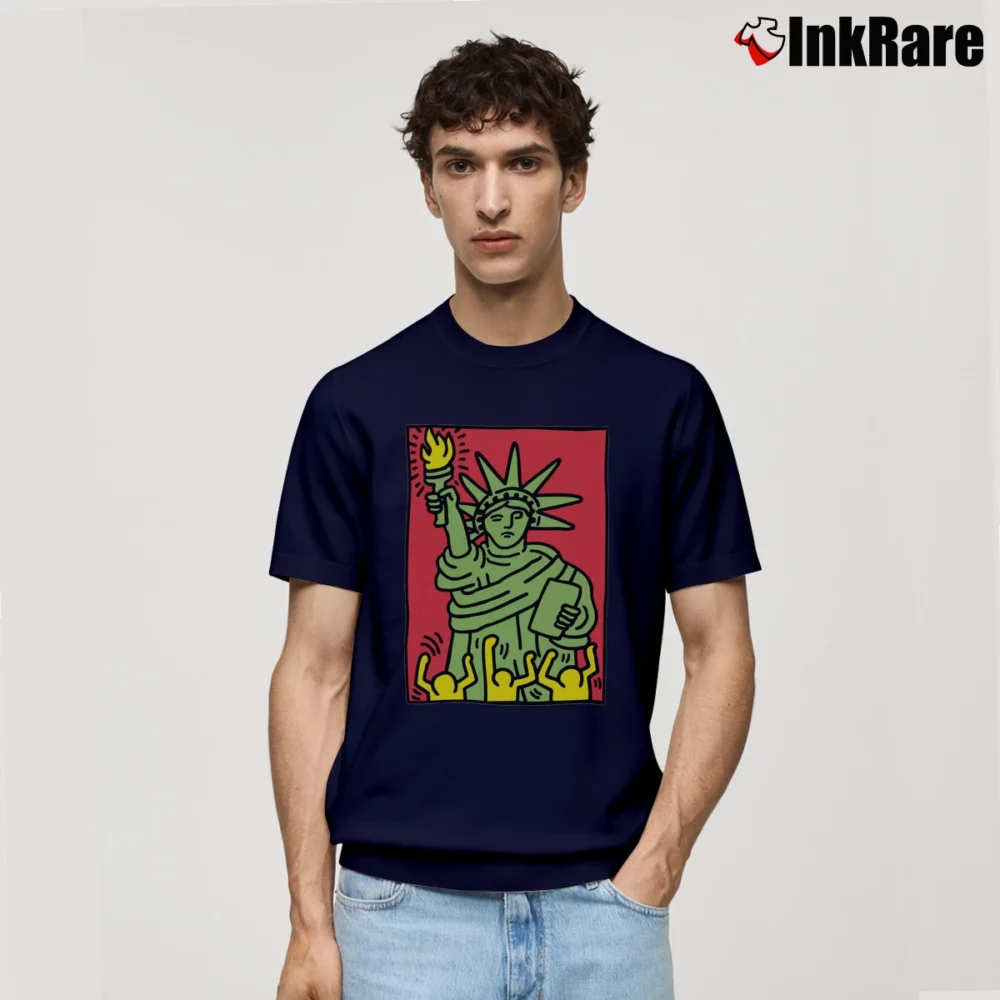 Men’s Keith Haring Statue Of Liberty Art Classic T-Shirt in navy | Soft, Breathable Everyday Wear
