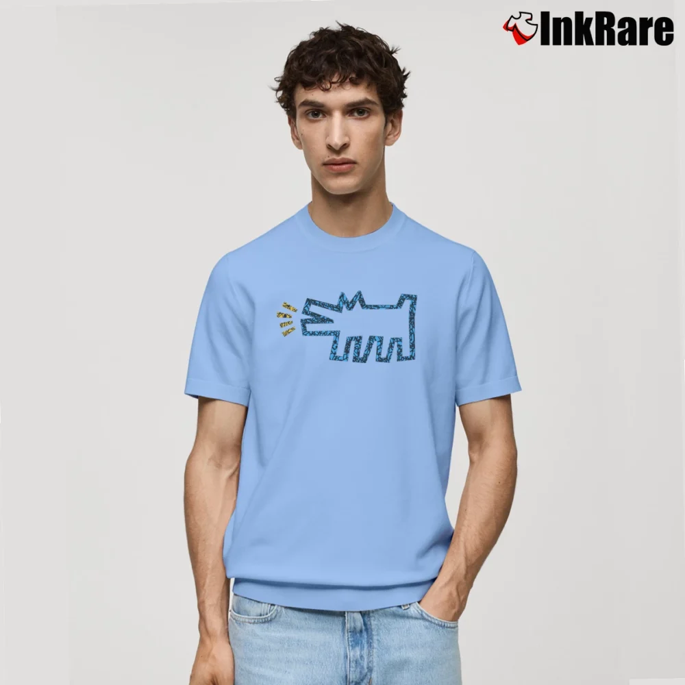 Men’s Keith Haring Tribute Pop Art Classic T-Shirt in light blue | Soft, Breathable Everyday Wear