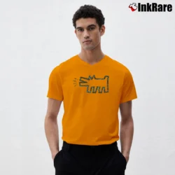 Men’s Keith Haring Tribute Pop Art V-Neck Tee in orange | Sharp, Breathable, Everyday Staple