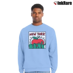 Men’s Keith Haring Uniqlo Sprz Ny Art Crewneck Sweatshirt in light blue | Cozy Fabric, Clean Style