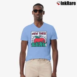 Men’s Keith Haring Uniqlo Sprz Ny Art V-Neck Tee in light blue | Sharp, Breathable, Everyday Staple