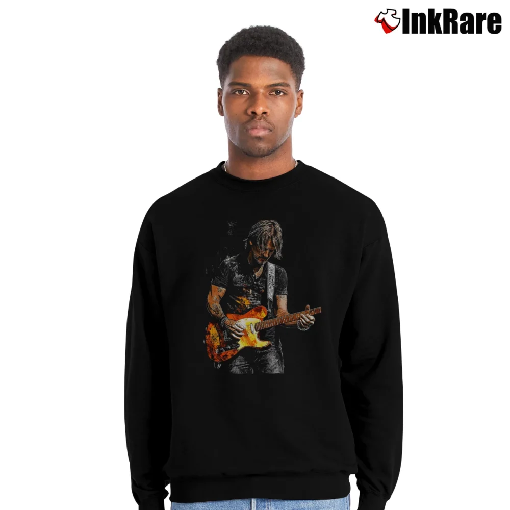 Men’s Keith Urban Electrifying Guitar Colorful Vibes Crewneck Sweatshirt in black | Cozy Fabric, Clean Style