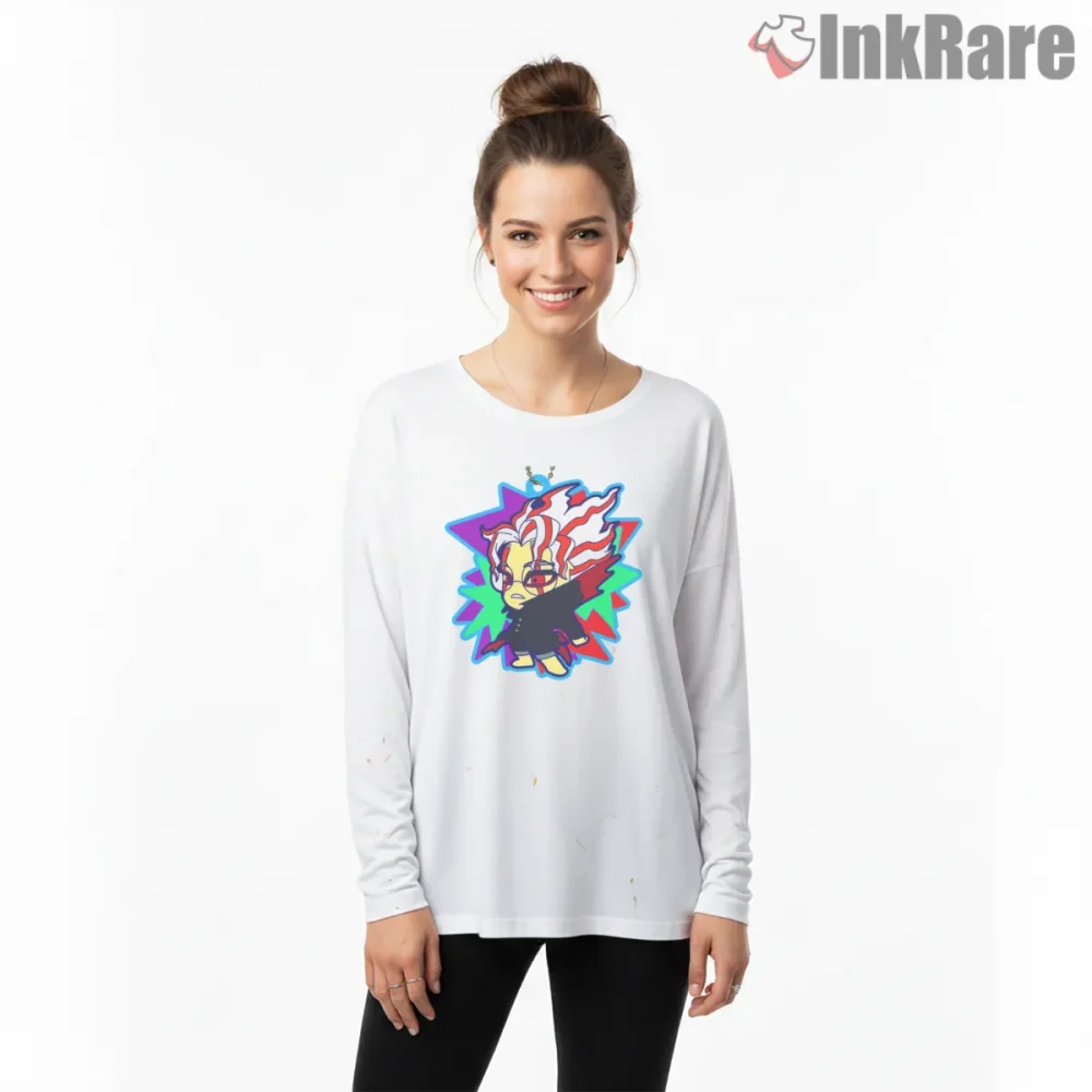 Ken Takakura Neon Chibi Anime Portrait Shirt on white long sleeve shirt for women graphic tee