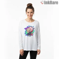 Ken Takakura Neon Chibi Anime Portrait Shirt on white long sleeve shirt for women graphic tee