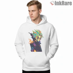 Ken Takakura Neon Psychedelic Portrait Dandadan Shirt on white hoodie for men graphic tee