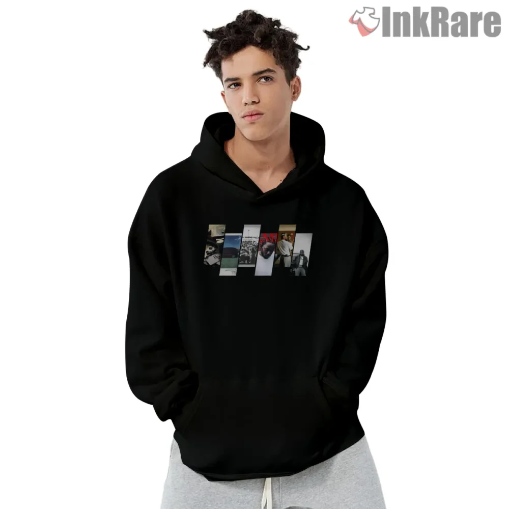 Kendrick Lamar Albums Timeline Vertical Cover Collage Shirt on black hoodie for men graphic tee
