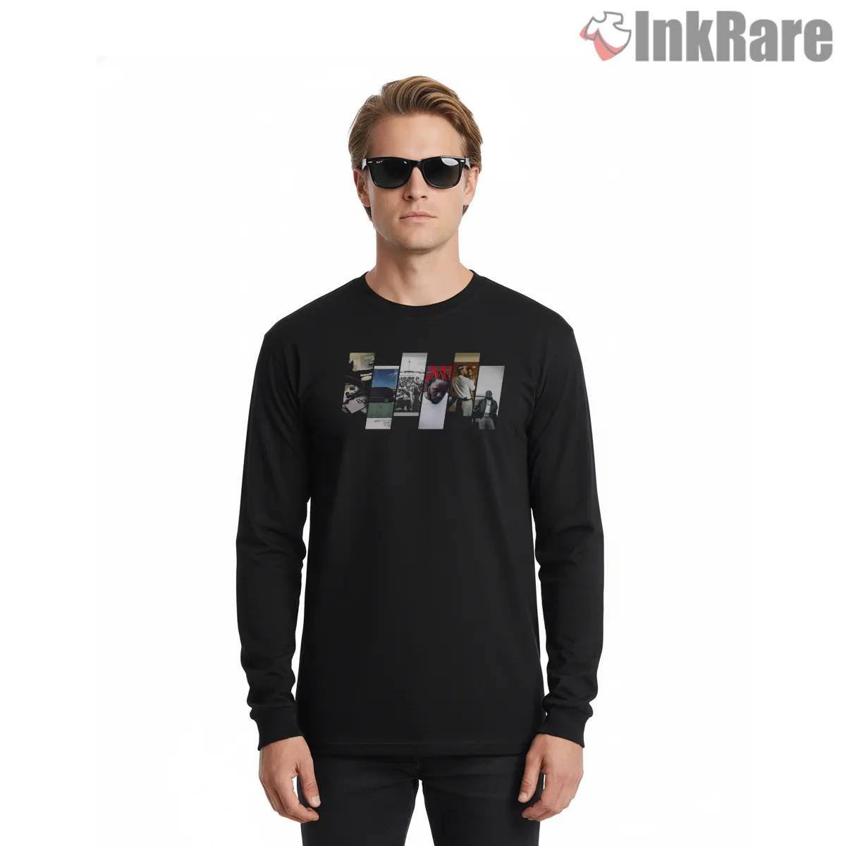 Kendrick Lamar Albums Timeline Vertical Cover Collage Long Sleeve Black Kendrick Lamar Albums Timeline Vertical Cover Collage Shirt on black long sleeve shirt for men graphic tee