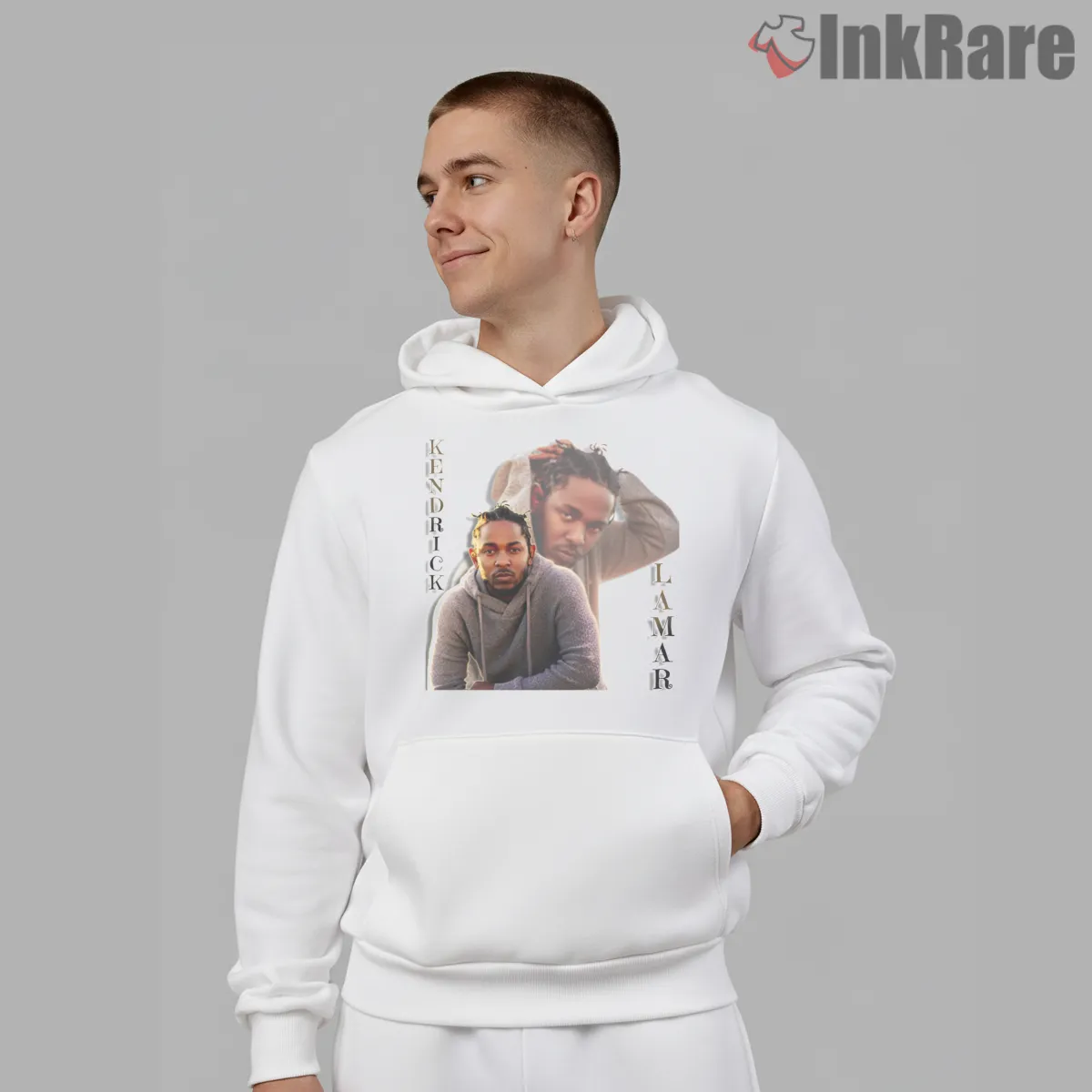 Kendrick Lamar American Rapper Double Portrait Hoodie White Kendrick Lamar American Rapper Double Portrait Shirt on white hoodie for men graphic tee
