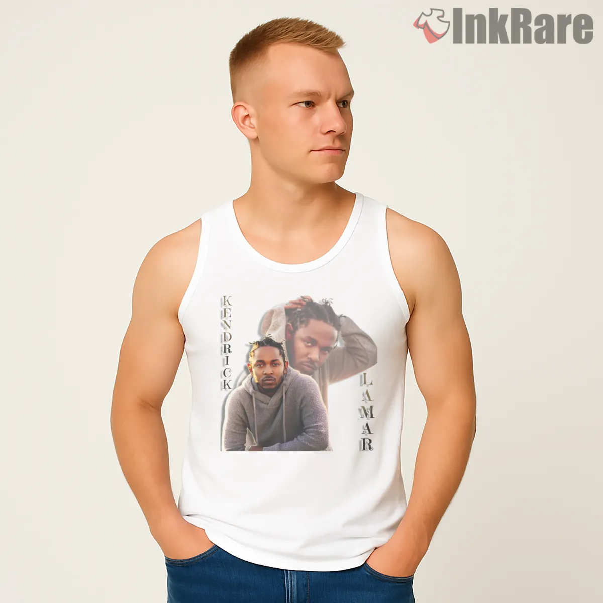 Kendrick Lamar American Rapper Double Portrait Tank Top White Kendrick Lamar American Rapper Double Portrait Shirt on white tank top for men graphic tee