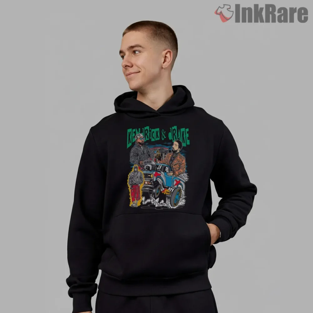 Kendrick Lamar And Drake Classic Car Showdown Shirt on black hoodie for men graphic tee