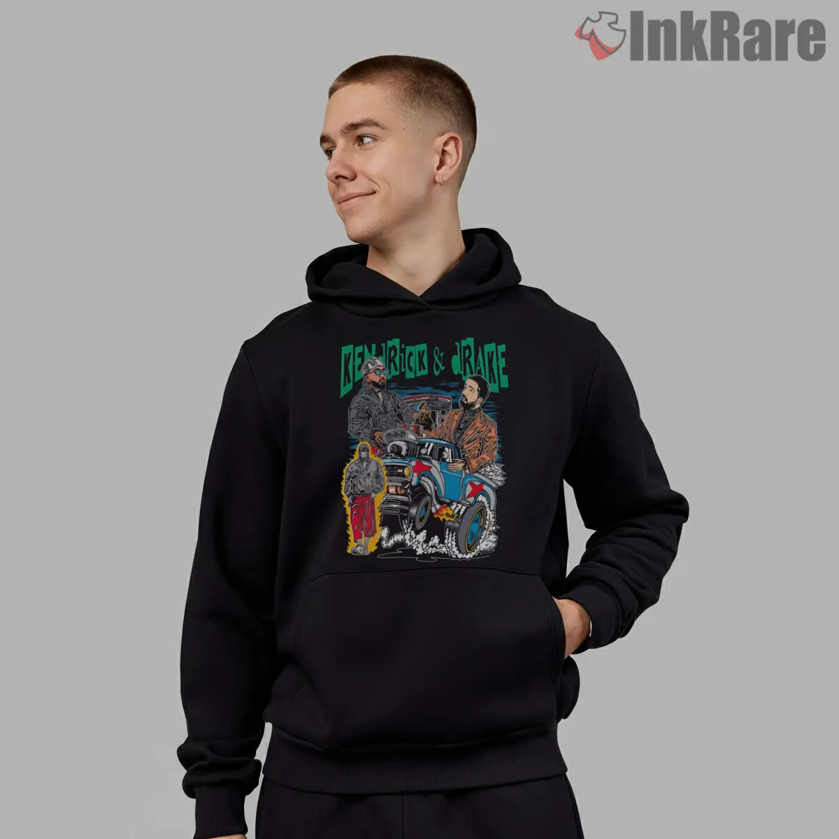 Kendrick Lamar And Drake Classic Car Showdown Hoodie Black Kendrick Lamar And Drake Classic Car Showdown Shirt on black hoodie for men graphic tee