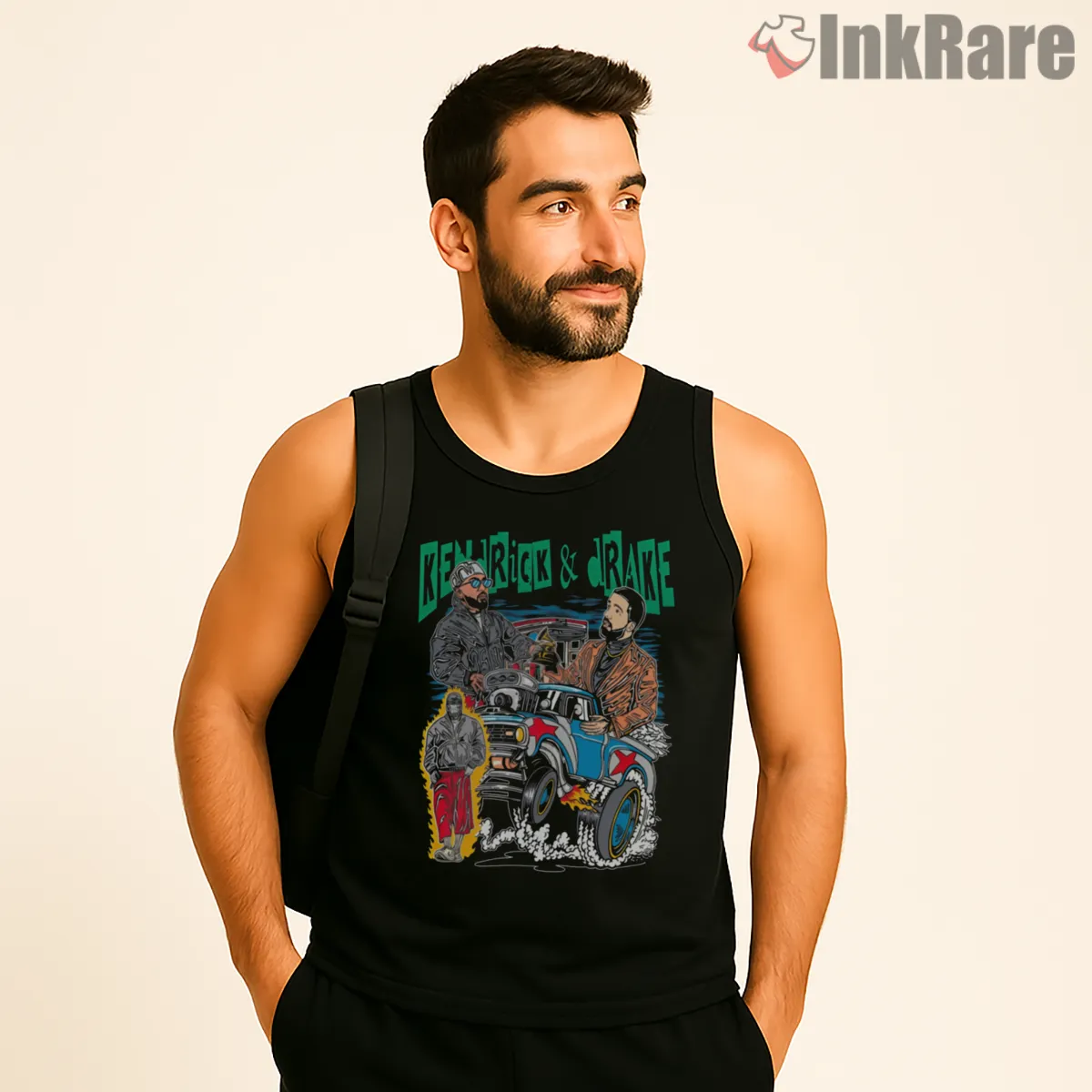 Kendrick Lamar And Drake Classic Car Showdown Tank Top Black Kendrick Lamar And Drake Classic Car Showdown Shirt on black tank top for men graphic tee