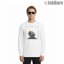 Kendrick Lamar Angel Halo Monochrome Portrait Shirt on white long sleeve shirt for men graphic tee