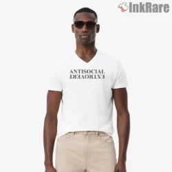 Kendrick Lamar Anti Social Extrovert Minimal Typography Shirt on white v-neck shirt for men graphic tee