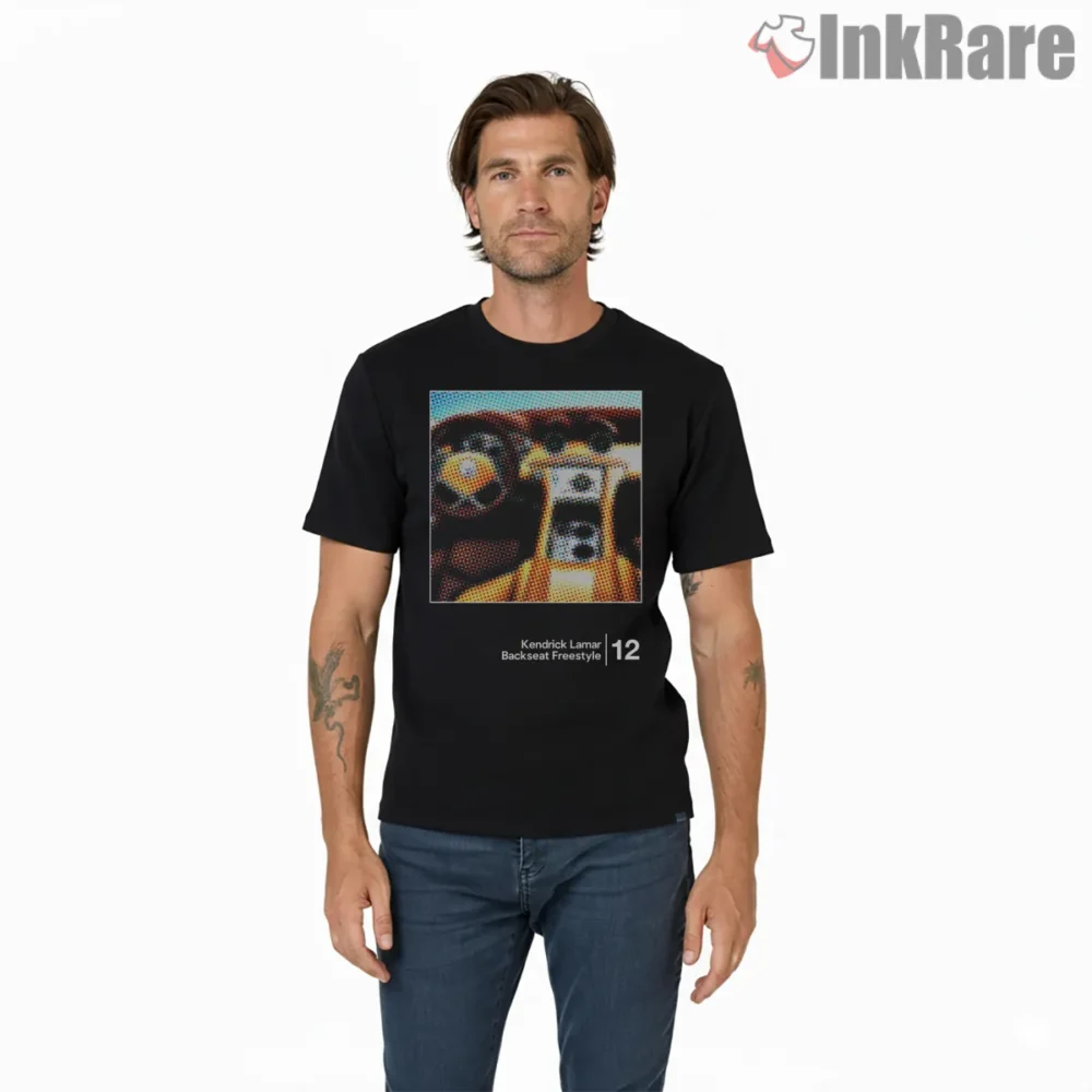 Kendrick Lamar Backseat Freestyle Minimal Steering Wheel Shirt on black short sleeve shirt for men graphic tee