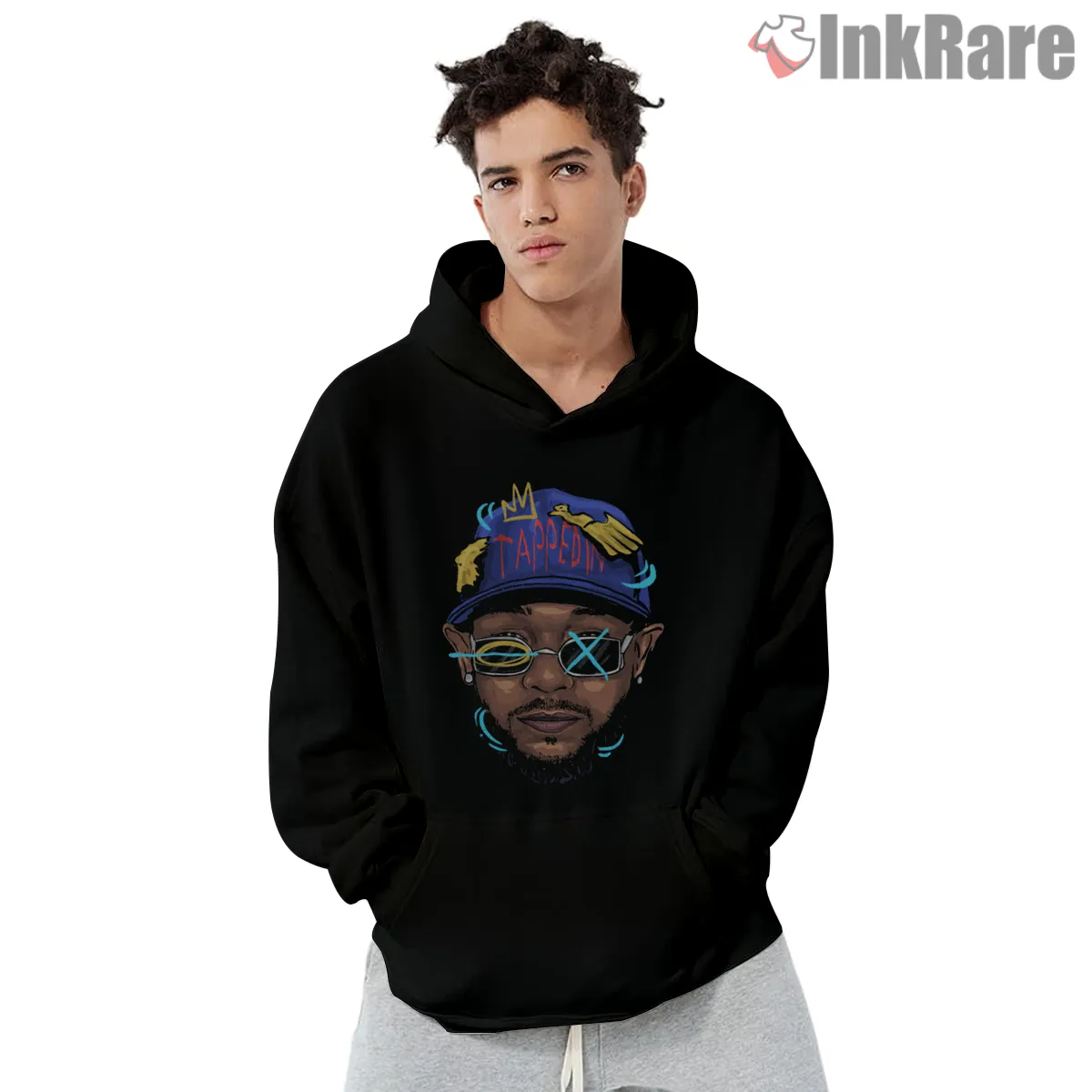 Kendrick Lamar Big Face Street Art Shirt on black hoodie for men graphic tee