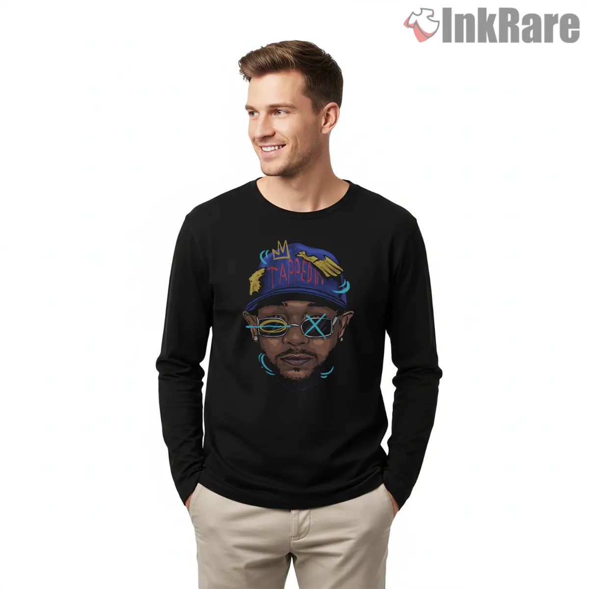 Kendrick Lamar Big Face Street Art Long Sleeve Black Kendrick Lamar Big Face Street Art Shirt on black long sleeve shirt for men graphic tee