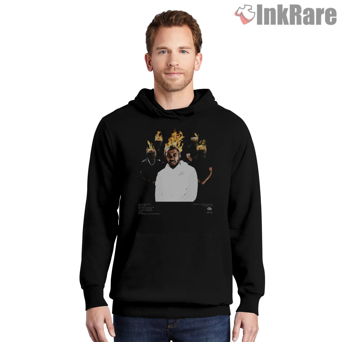 Kendrick Lamar Big Me Flaming Halo Portrait Hoodie Black Kendrick Lamar Big Me Flaming Halo Portrait Shirt on black hoodie for men graphic tee