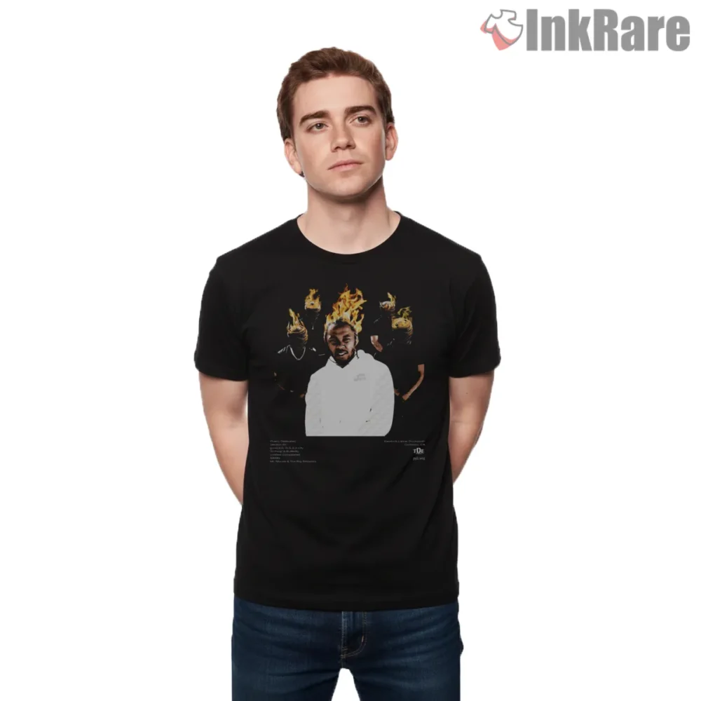 Kendrick Lamar Big Me Flaming Halo Portrait Shirt on black short sleeve shirt for men graphic tee