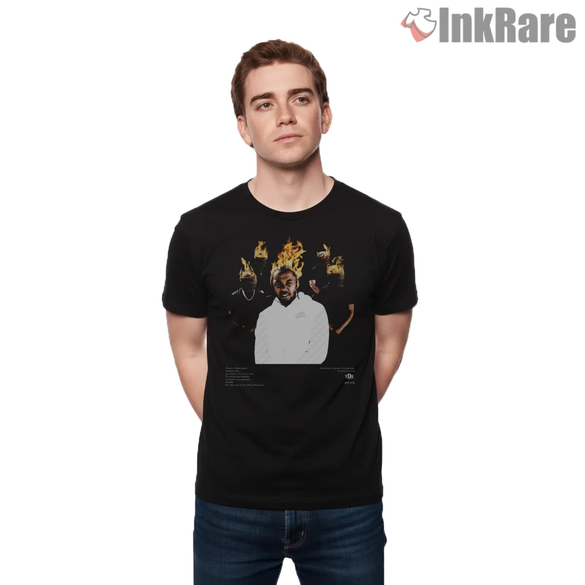 Kendrick Lamar Big Me Flaming Halo Portrait Short Sleeve Black Kendrick Lamar Big Me Flaming Halo Portrait Shirt on black short sleeve shirt for men graphic tee