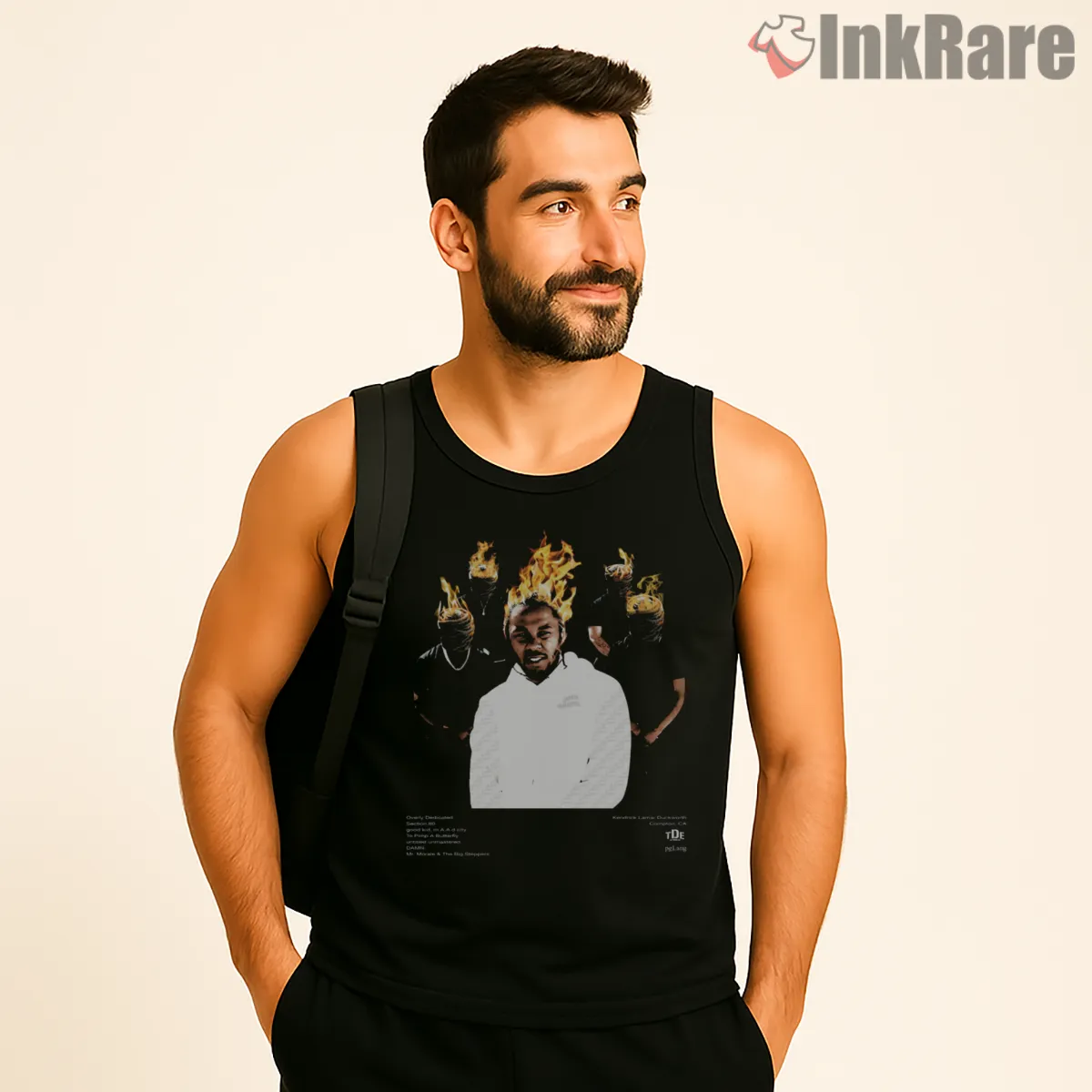 Kendrick Lamar Big Me Flaming Halo Portrait Tank Top Black Kendrick Lamar Big Me Flaming Halo Portrait Shirt on black tank top for men graphic tee
