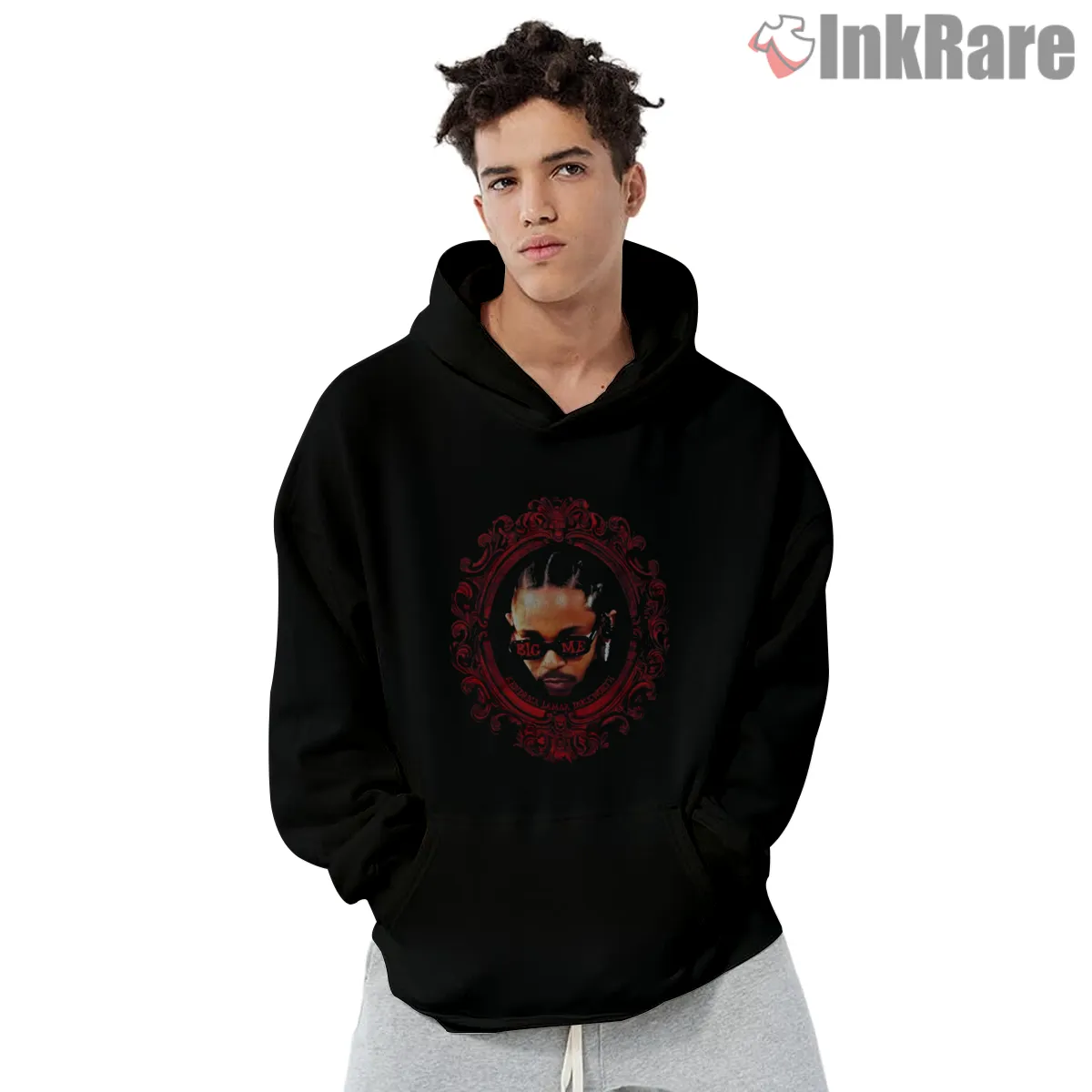 Kendrick Lamar Big Me Sunglasses Portrait Shirt on black hoodie for men graphic tee