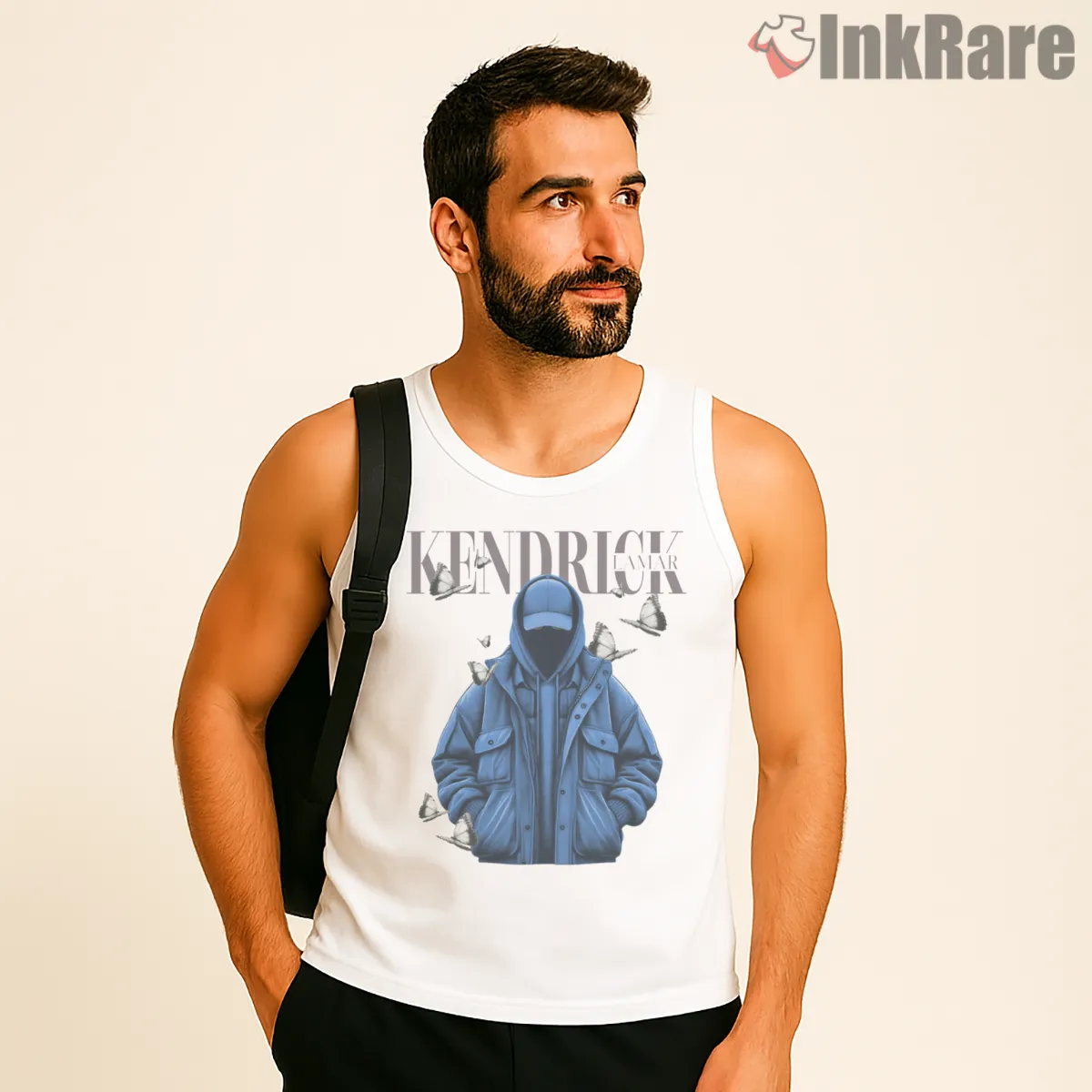 Kendrick Lamar Blue Hood Jacket Street Style Tank Top White Kendrick Lamar Blue Hood Jacket Street Style Shirt on white tank top for men graphic tee