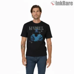 Kendrick Lamar Blue Hooded Pose Butterfly Graphic Shirt on black short sleeve shirt for men graphic tee
