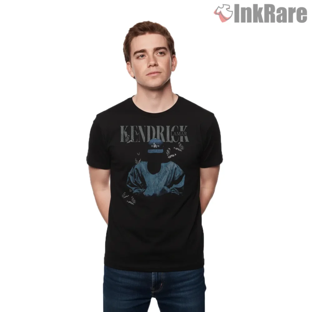 Kendrick Lamar Blue Hooded Vintage Butterfly Graphic Shirt on black short sleeve shirt for men graphic tee