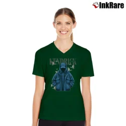 Women’s Kendrick Lamar Butterfly Style V-Neck Tee in forest green | Chic Neckline, Soft Texture