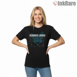 Kendrick Lamar Butterfly Wings Repeated Logo Graphic Shirt on black short sleeve shirt for women graphic tee