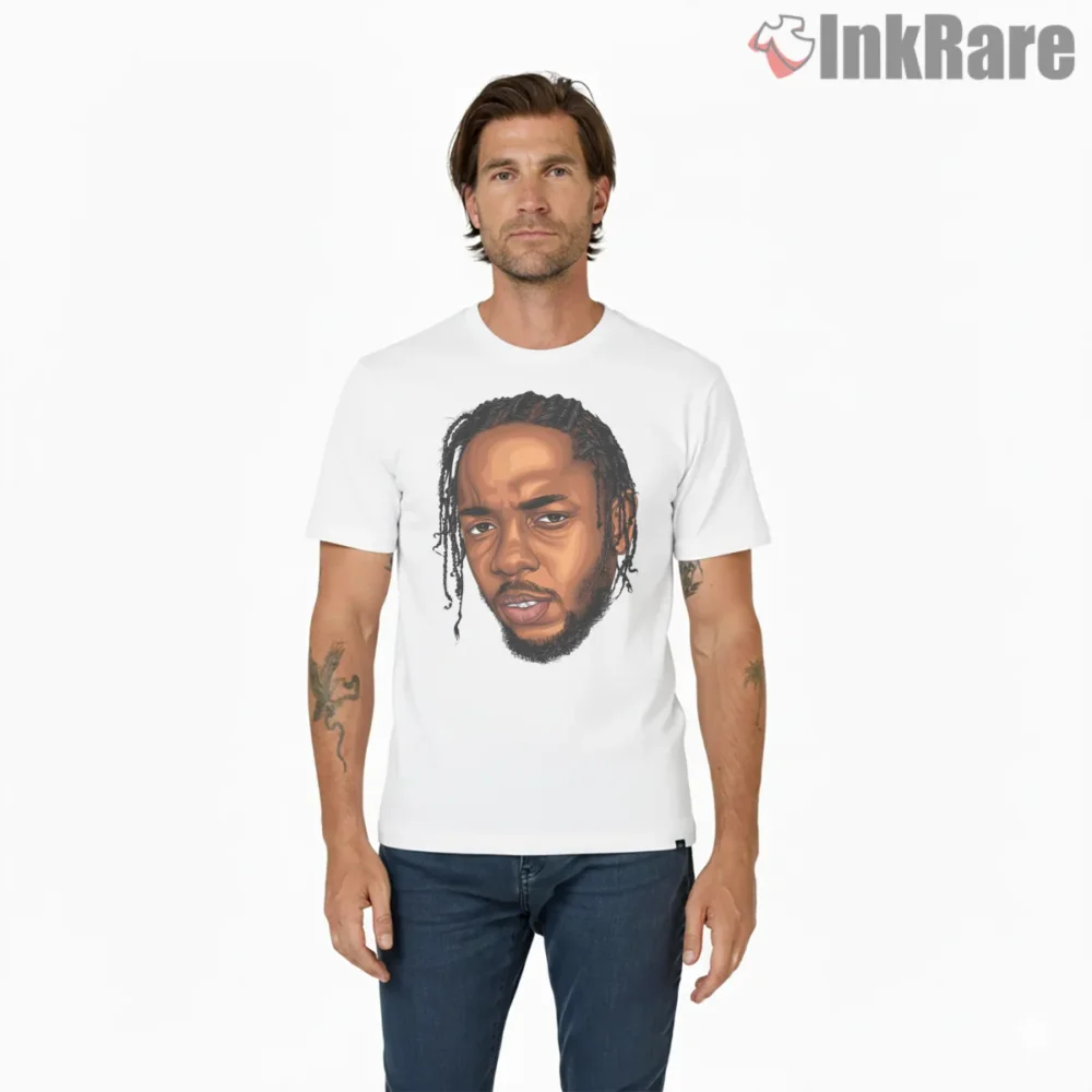 Kendrick Lamar Cartoon Caricature Braids Illustration Shirt on white short sleeve shirt for men graphic tee