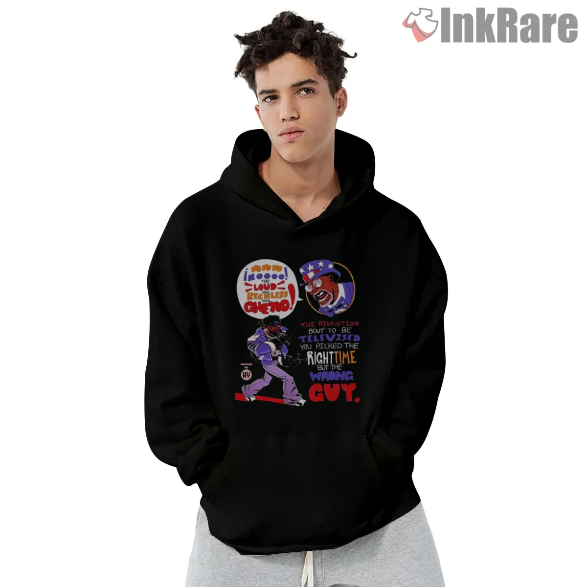 Kendrick Lamar Cartoon Protest Art Shirt on black hoodie for men graphic tee