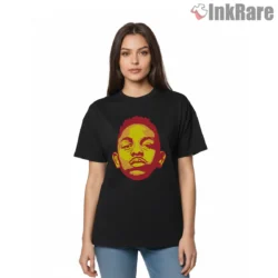 Kendrick Lamar Childhood Inspired Bold Color Portrait Shirt on black short sleeve shirt for women graphic tee