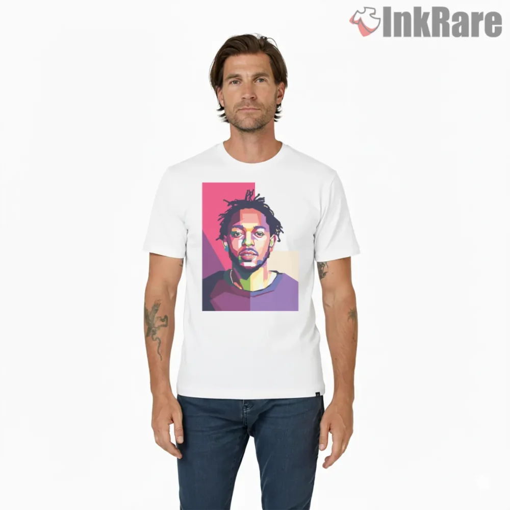 Kendrick Lamar Color Block Pop Portrait Art Shirt on white short sleeve shirt for men graphic tee