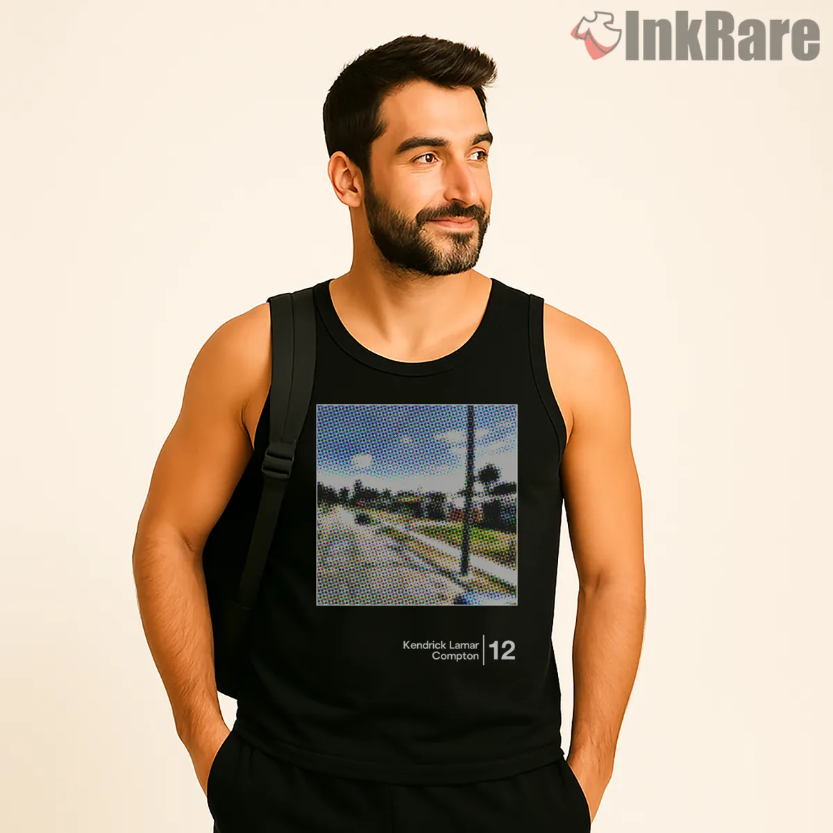 Kendrick Lamar Compton Minimal Halftone Street View Tank Top Black Kendrick Lamar Compton Minimal Halftone Street View Shirt on black tank top for men graphic tee