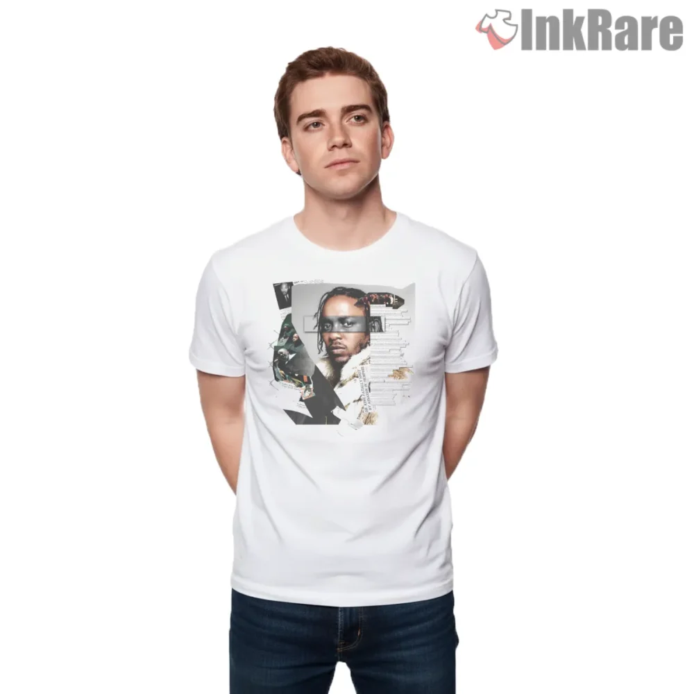 Kendrick Lamar Comptons Voice Surreal Collage Art Shirt on white short sleeve shirt for men graphic tee