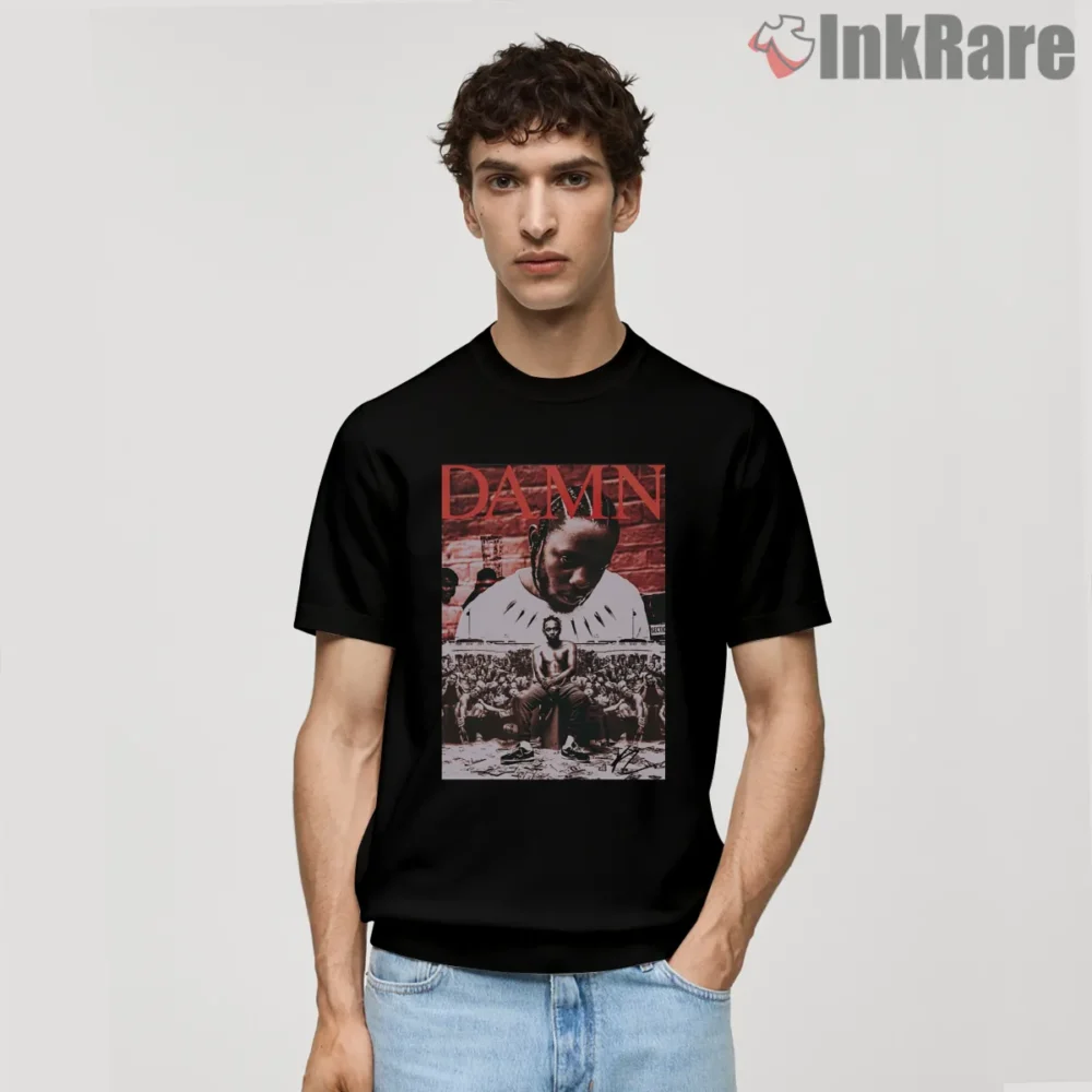 Kendrick Lamar Damn Crowd On Red Classic Cover Shirt on black short sleeve shirt for men graphic tee