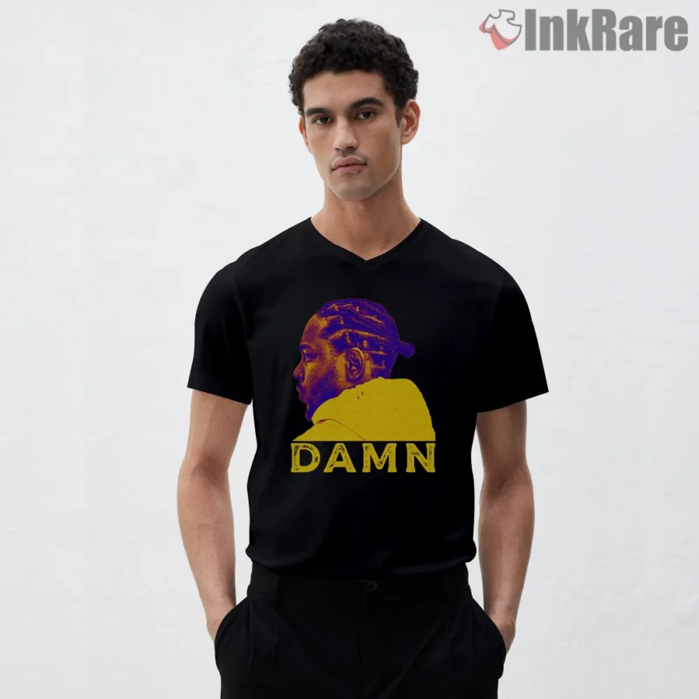 Kendrick Lamar Damn Era Bold Profile Art Shirt on black v-neck shirt for men graphic tee