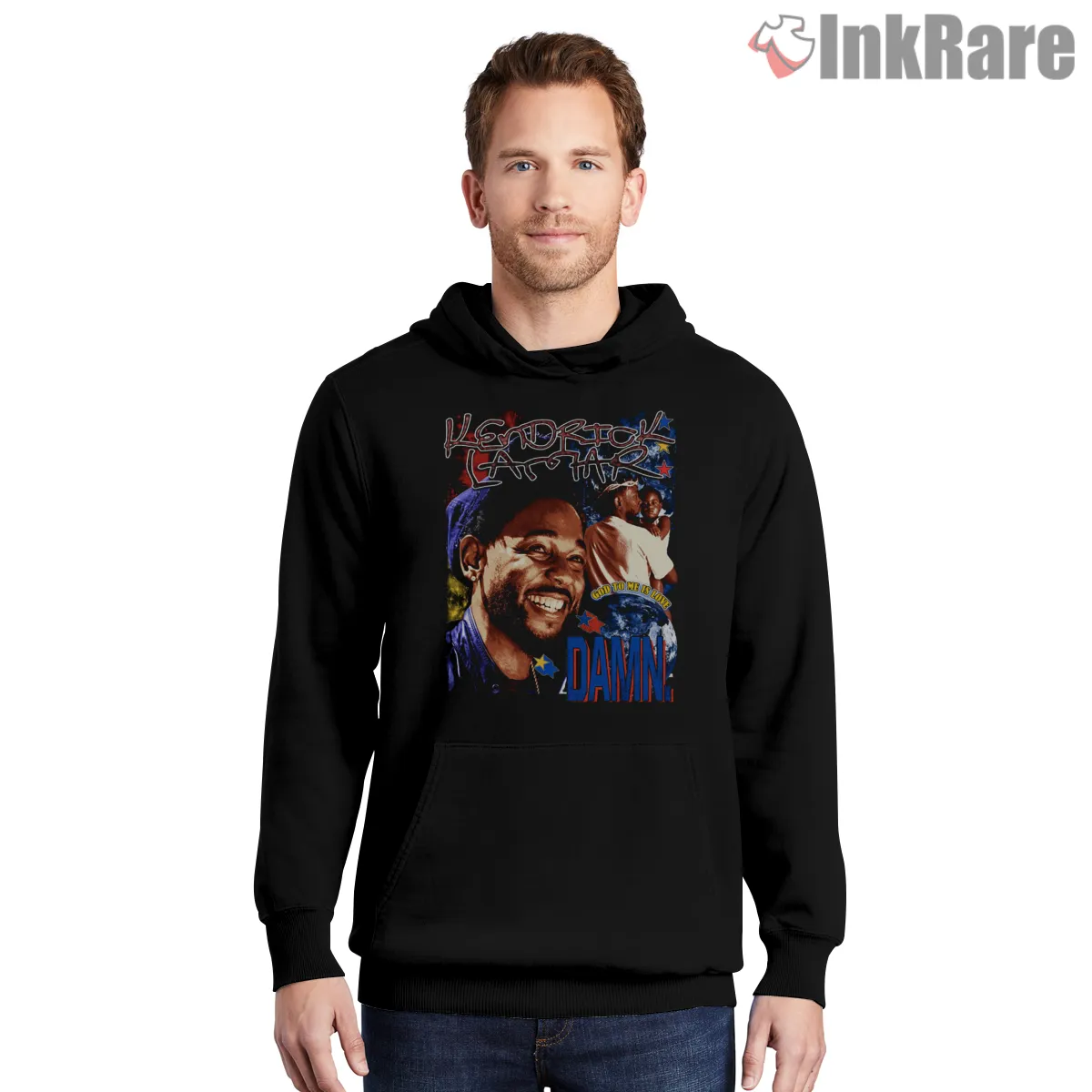 Kendrick Lamar Damn Era Crowd Photo Shirt on black hoodie for men graphic tee
