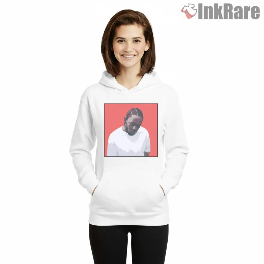Kendrick Lamar Damn Era Pixel Portrait Red Shirt on white hoodie for women graphic tee