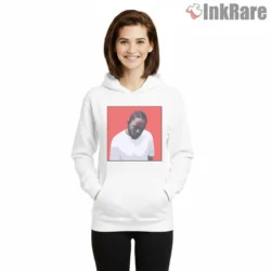 Kendrick Lamar Damn Era Pixel Portrait Red Shirt on white hoodie for women graphic tee