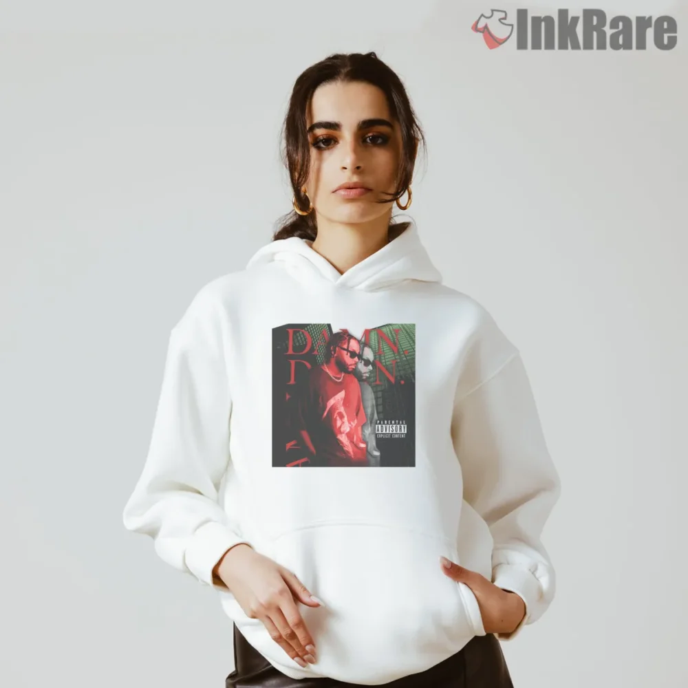 Kendrick Lamar Damn Era Red Portrait Album Shirt on white hoodie for women graphic tee