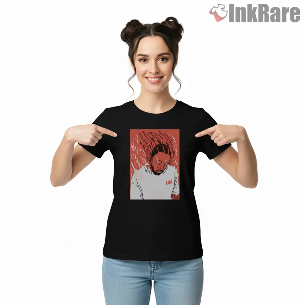 Kendrick Lamar Damn Era Red Sketch Portrait Shirt on black short sleeve shirt for women graphic tee