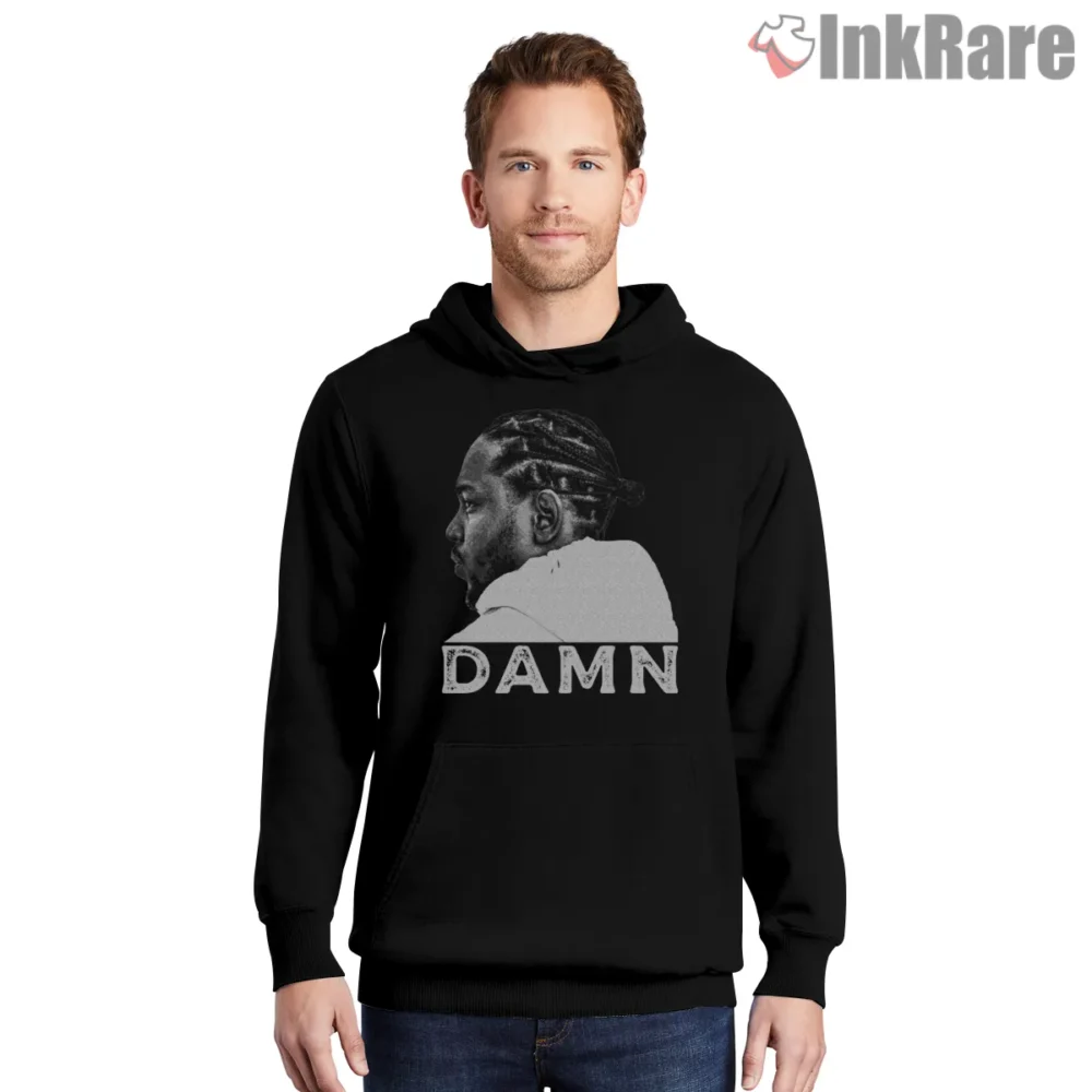Kendrick Lamar Damn Era Side Profile Minimalist Shirt on black hoodie for men graphic tee