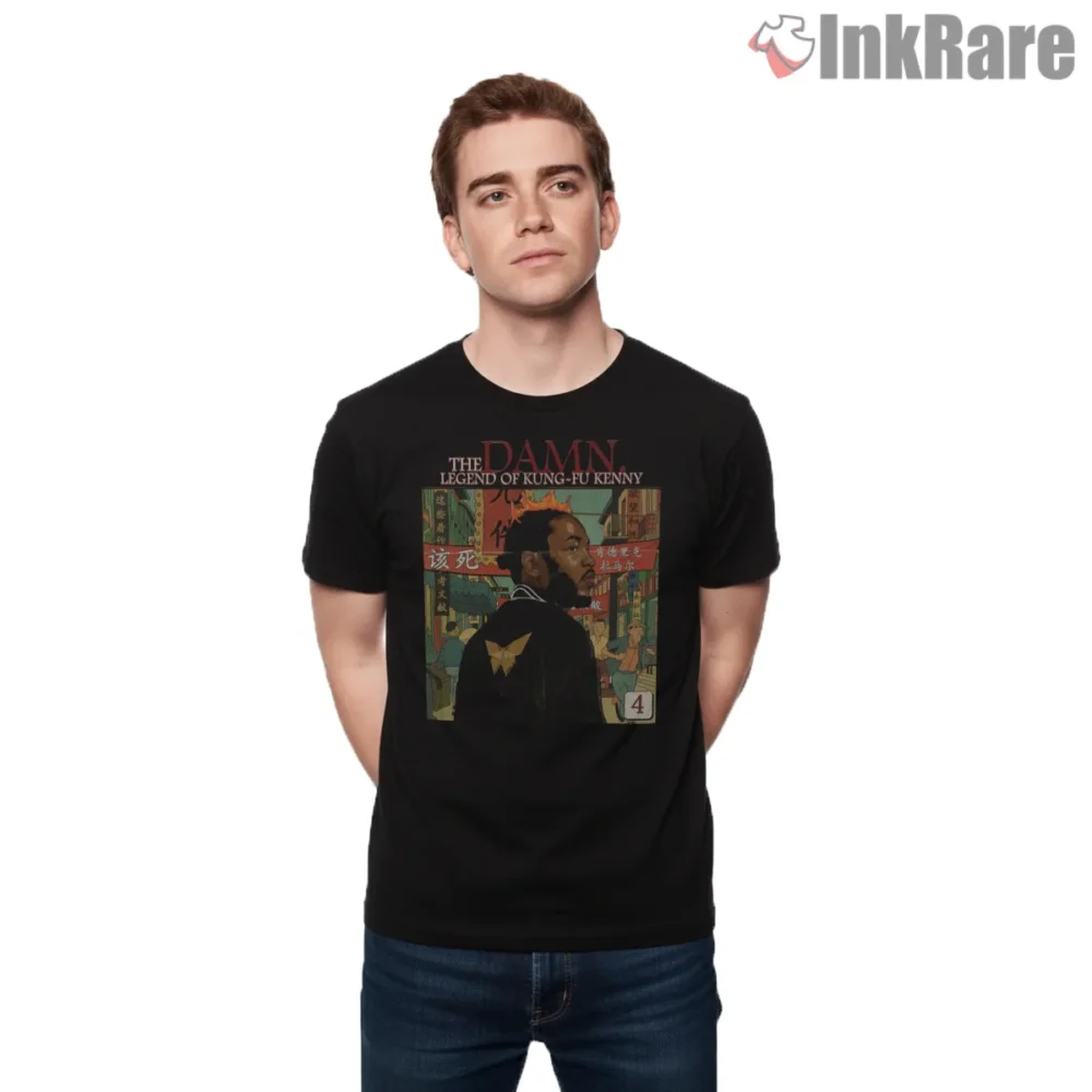 Kendrick Lamar Damn Legend Of Kung Fu Kenny Poster Shirt on black short sleeve shirt for men graphic tee