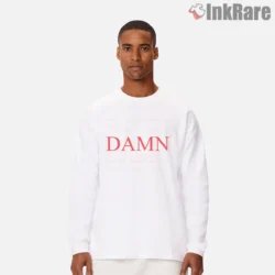 Kendrick Lamar Damn Minimal Repeating Logo Shirt on white long sleeve shirt for men graphic tee