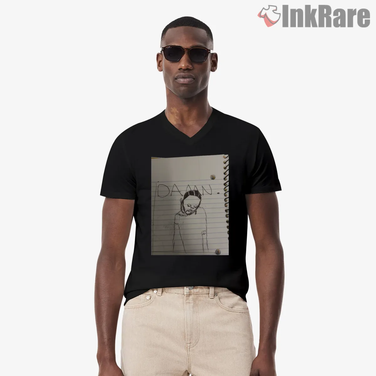 Kendrick Lamar Damn Spiral Notebook Sketch Art V Neck Black Kendrick Lamar Damn Spiral Notebook Sketch Art Shirt on black v-neck shirt for men graphic tee