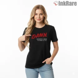 Kendrick Lamar Damn Tour Red Logo Typography Shirt on black short sleeve shirt for women graphic tee