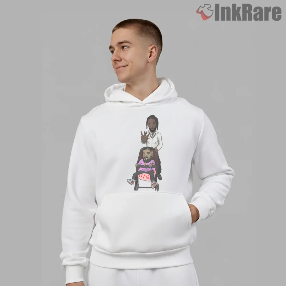Kendrick Lamar Defeats Drake Cartoon Wheelchair Meme Shirt on white hoodie for men graphic tee